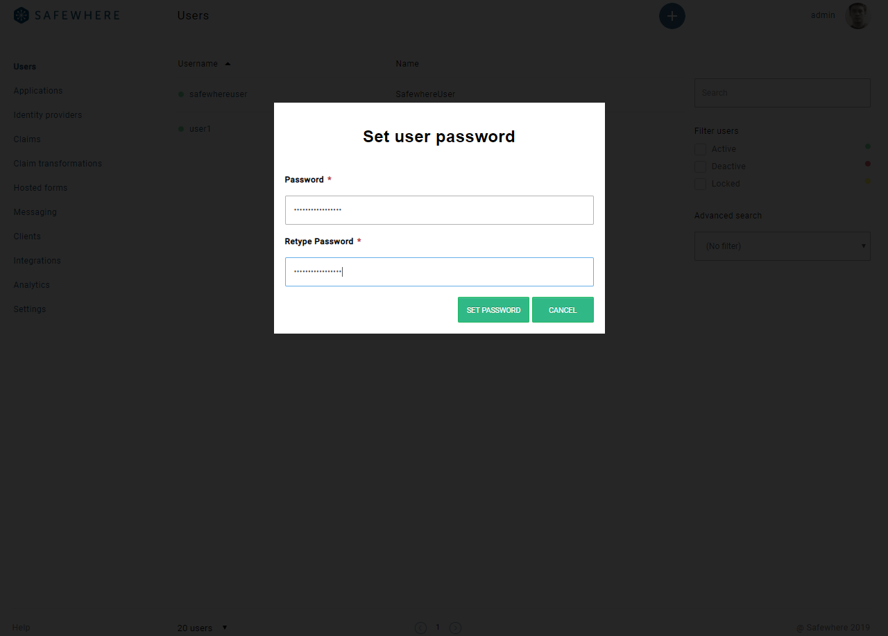 Set user's password dialog